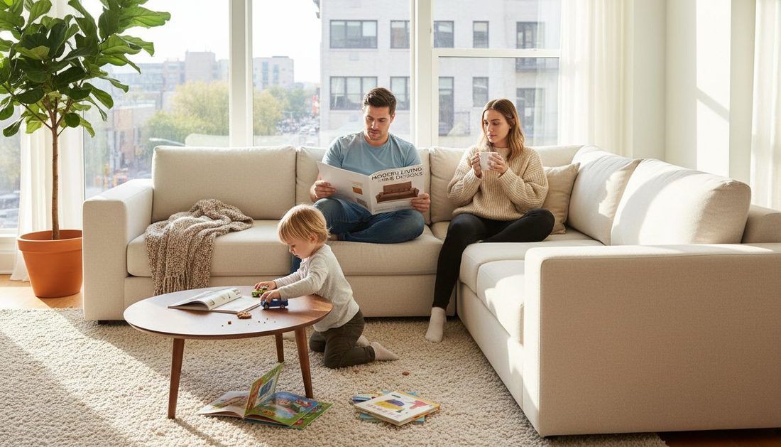 Family enjoying upgraded living room area
