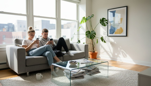 Couple relaxing in modern stylish living room