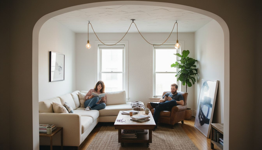 Pendant lighting in cozy apartment scene
