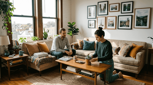 Couple styling unique cozy living room