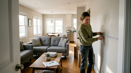 Woman preparing living room setup workflow
