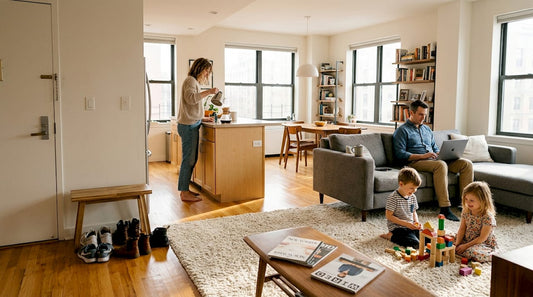 Family in bright open concept living room
