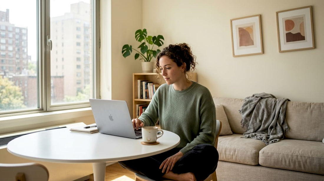 Young professional in cozy modern apartment