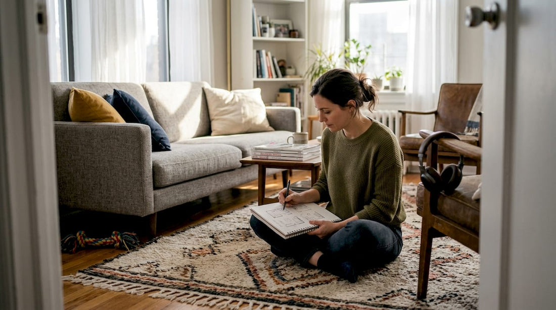 Everyday living room space planning scene