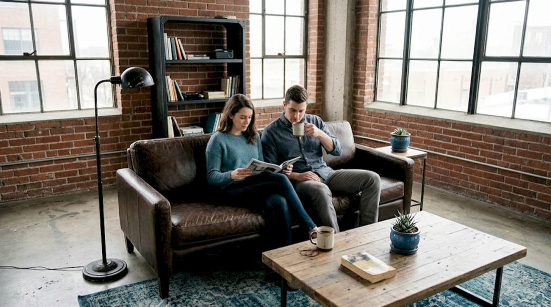 Couple relaxing in industrial style living room