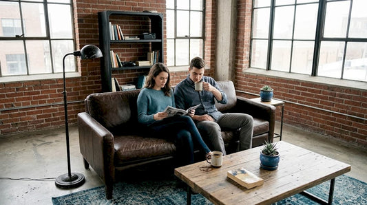 Couple relaxing in industrial style living room