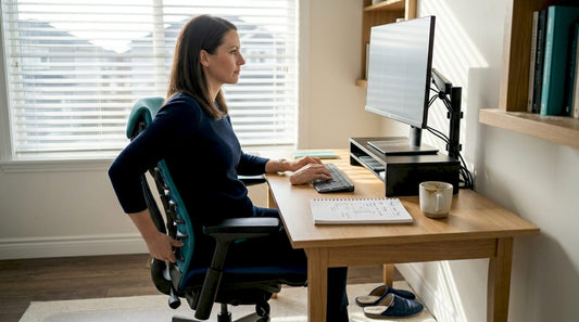 Woman adjusting chair in ergonomic home office