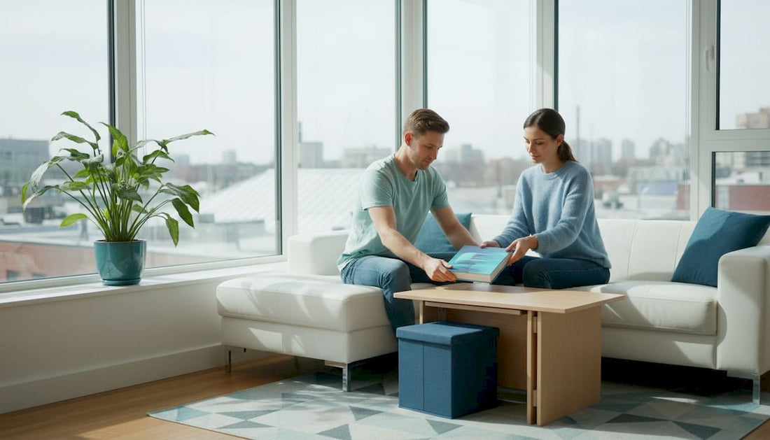 Urban apartment room with space-saving furniture