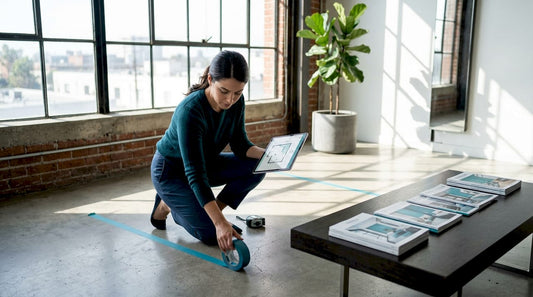 Woman measuring space for new sofa