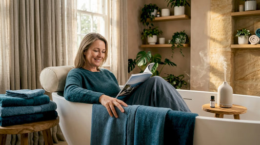 Woman relaxing in home wellness spa room