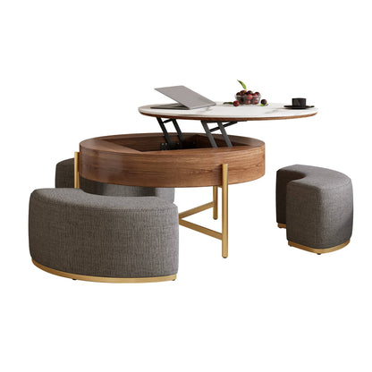 Lift Top Coffee Table with 3 Nesting Walnut Ottomans