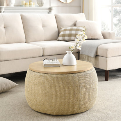 Versatile Round Storage Ottoman 2 in 1 End Table