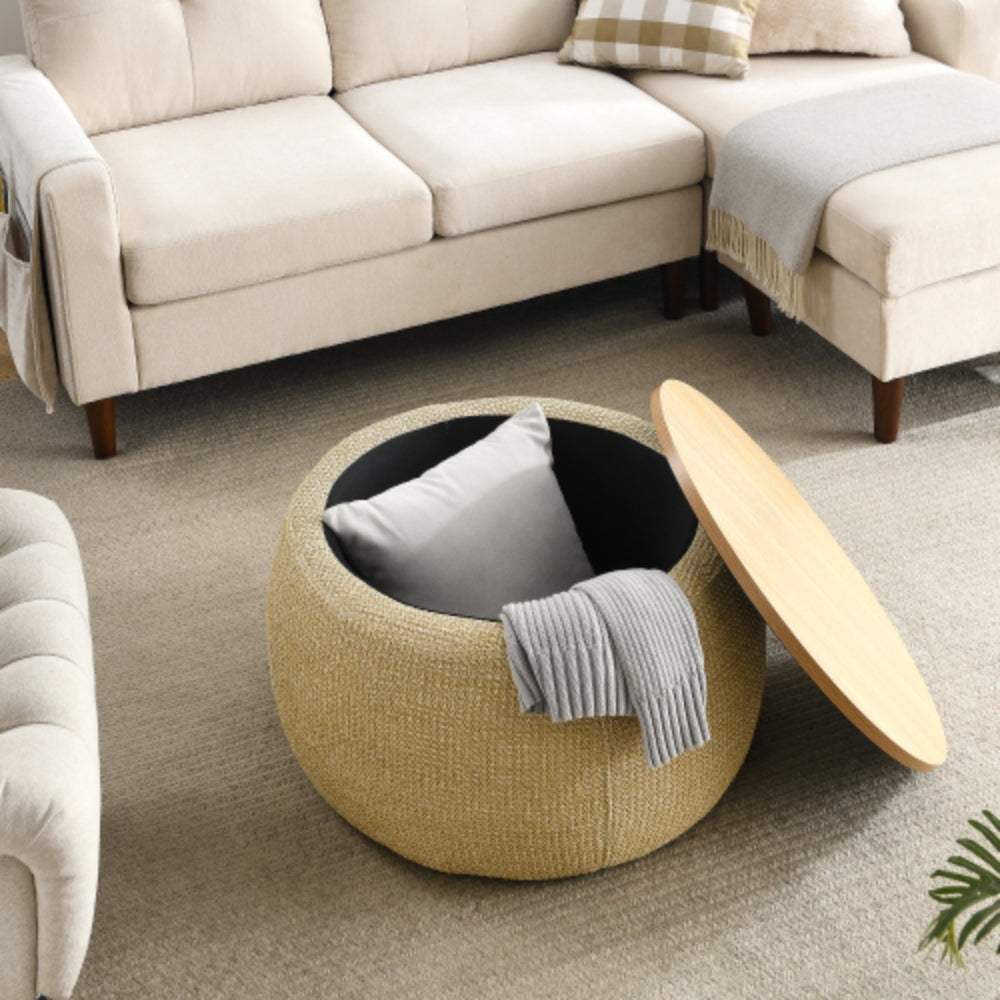 Versatile Round Storage Ottoman 2 in 1 End Table