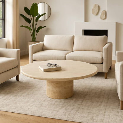 Stone Wood Modern Casual Round Coffee Table - Ivory, 16 in.