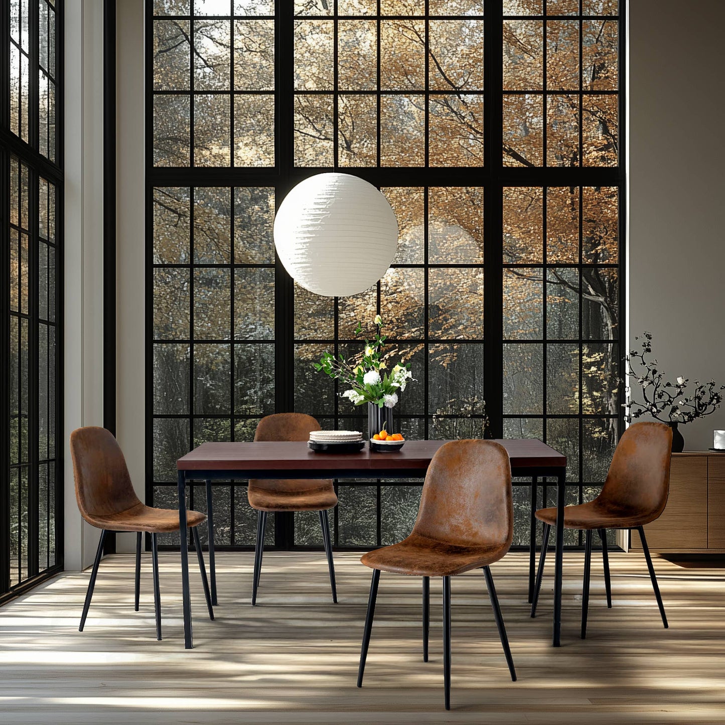 Distressed Brown Faux Suede Dining Chair Black Metal Legs