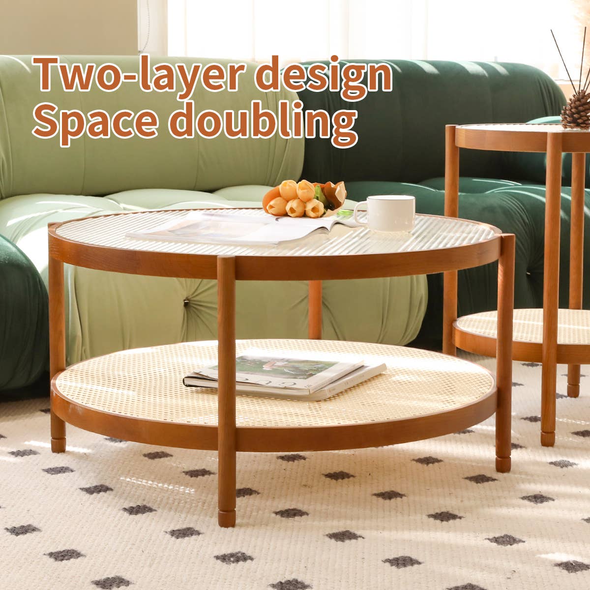 Modern Farmhouse Solid Wood Round Nesting Coffee Table