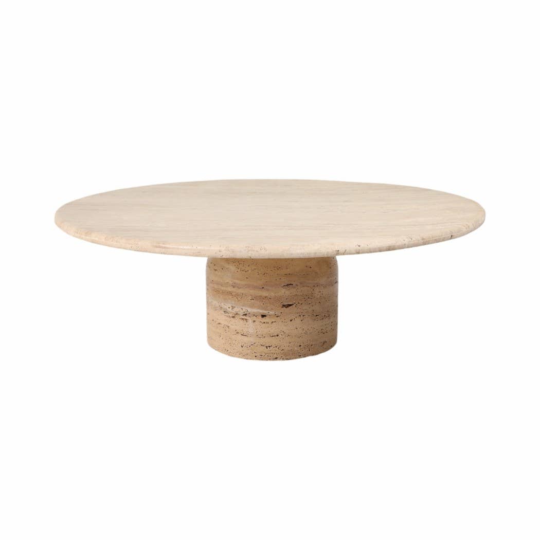 Stone Wood Modern Casual Round Coffee Table - Ivory, 16 in.