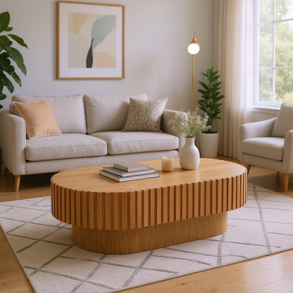 Modena 43.7" Oval Wooden Handcraft Drum Oval Coffee Table