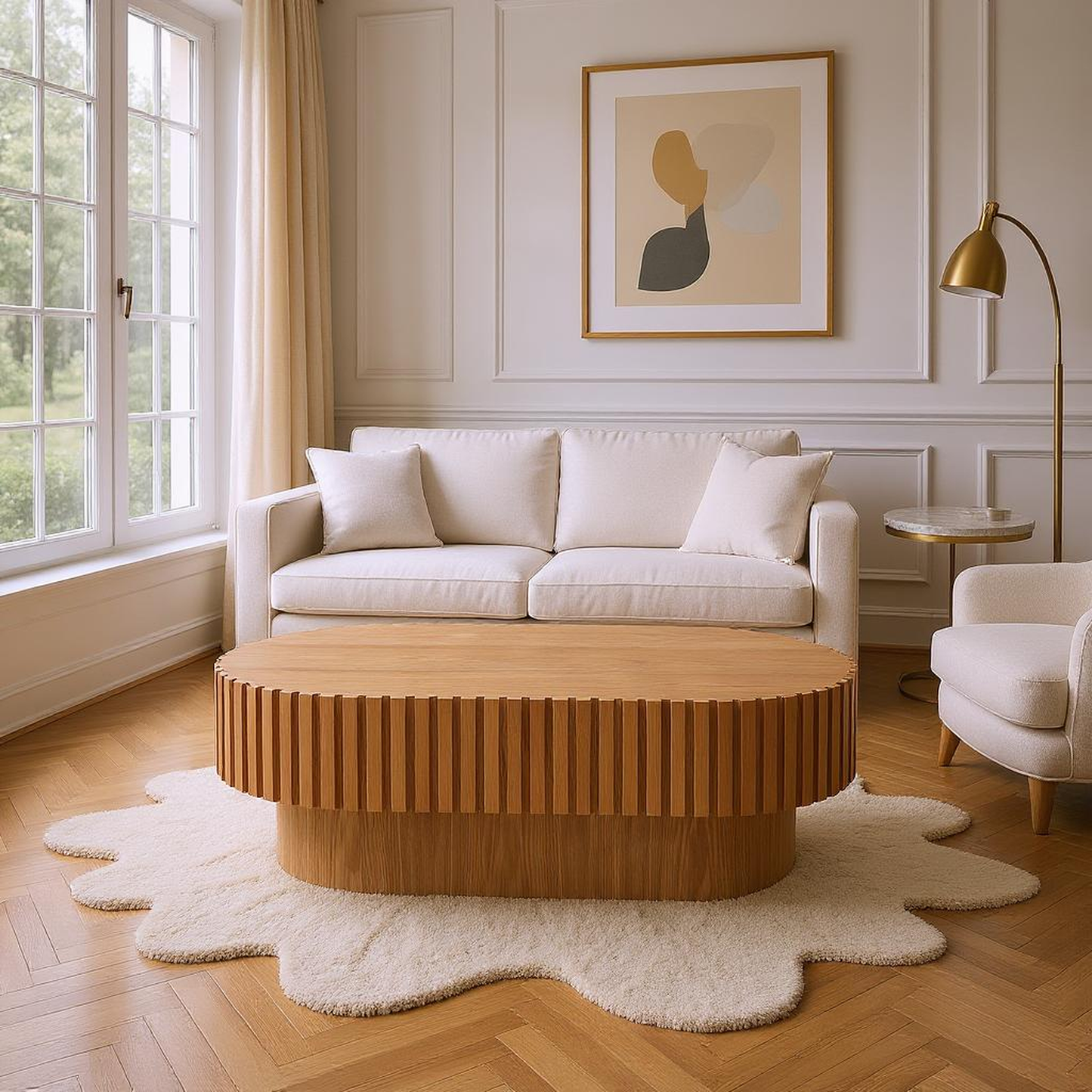 Modena 43.7" Oval Wooden Handcraft Drum Oval Coffee Table