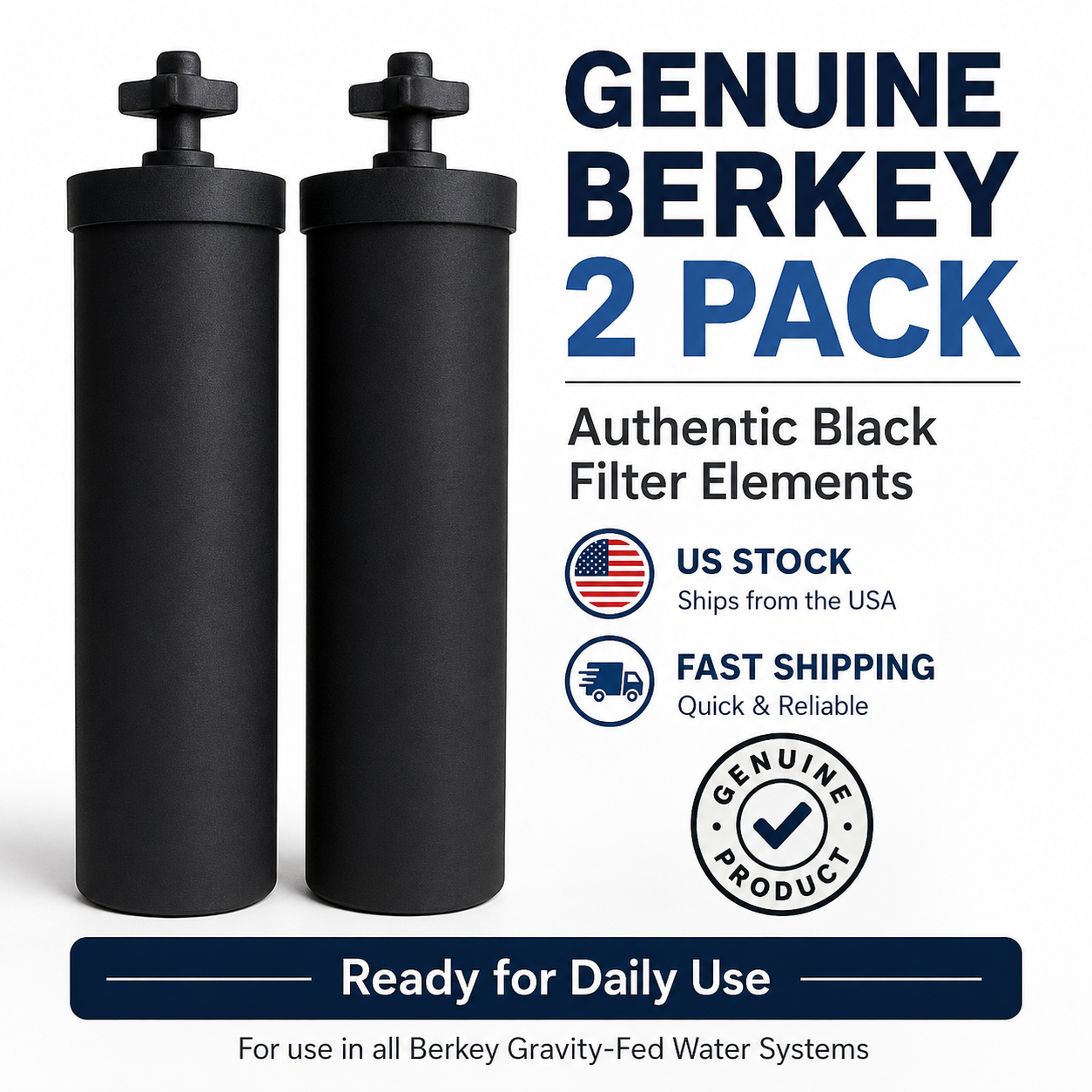 Genuine Black Berkey® Elements 2 Pack Replacement Filters for Gravity Systems