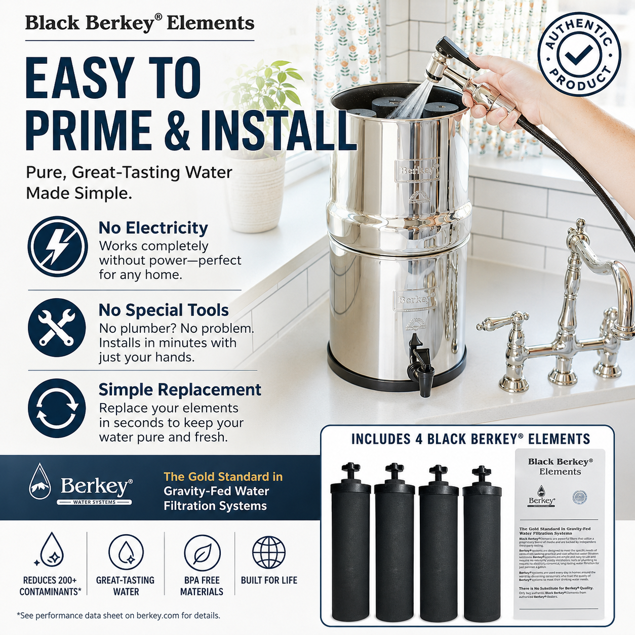 Genuine Black Berkey® Elements 4 Pack Replacement Filters for Gravity Systems