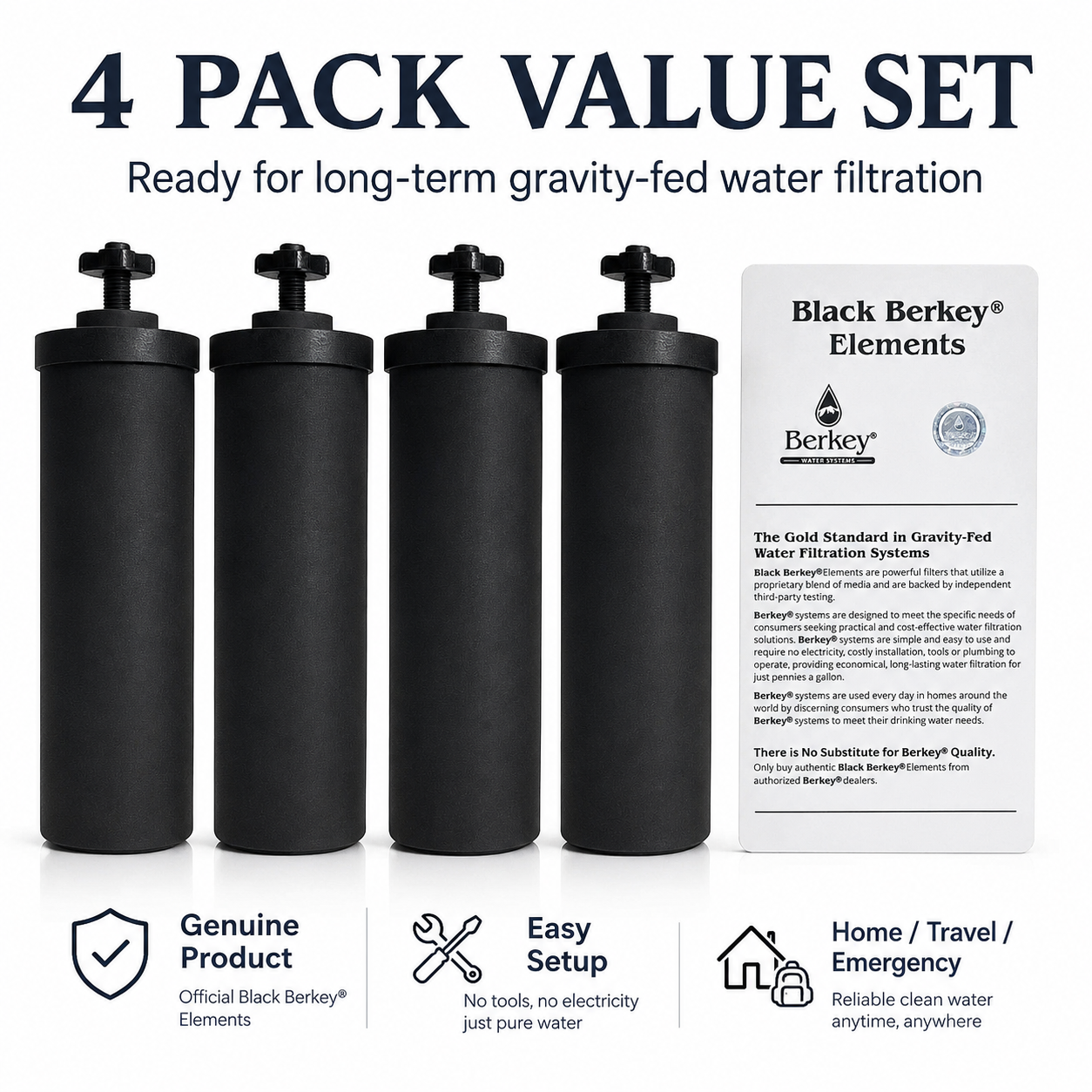 Genuine Black Berkey® Elements 4 Pack Replacement Filters for Gravity Systems