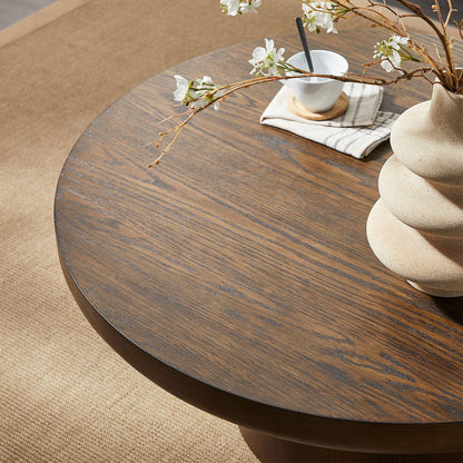 Brutoni 36" Round Soild Wood Coffee Table with Sculpted Pedestal Base