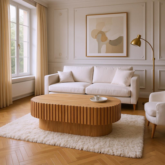 Modena 43.7" Oval Wooden Handcraft Drum Oval Coffee Table